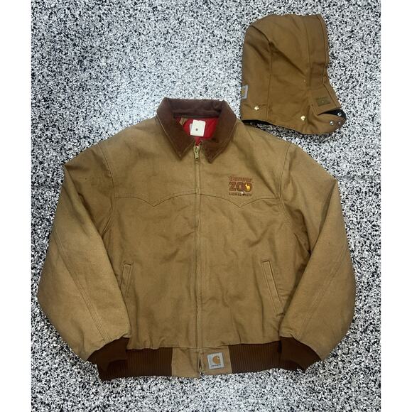 Vintage Carhartt Santa Fe Jacket Duck Red Quilt Lined With Hood J13 BRN 2XL USA - Picture 1 of 16
